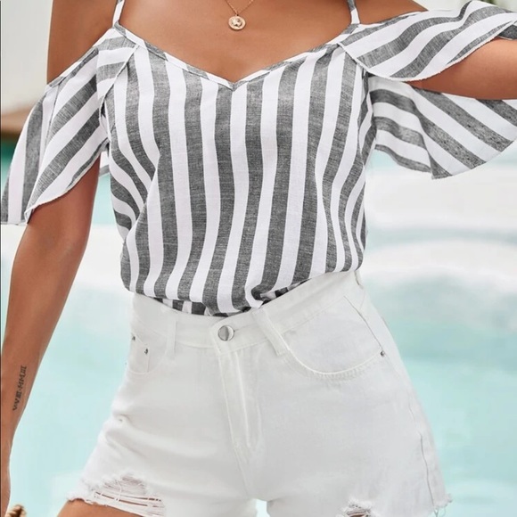 Cold Shoulder Striped Blouse - Picture 5 of 6